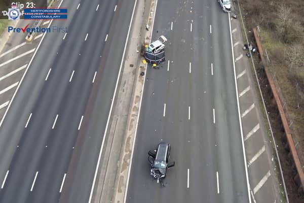 Footage captures the moment a "selfish" driver sped the wrong way down the M25 in a stolen van-- killing two people. 