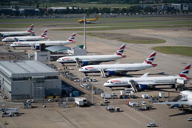 British Airways jets at Heathrow Airport.