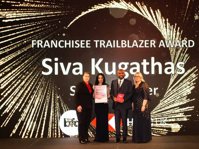 Siva Kugathas, owner of multiple ServiceMaster (Contract Clean) franchises picks up her award. Picture: submitted