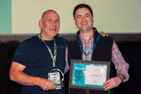 Luke Herman, Crafty Brewing Founder (right) picks up the award. Picture: submitted

