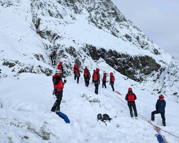 The rescue of Ben Longton, 18, in snowy conditions on Scafell Pike, by Wasdale Mountain Rescue Team.  