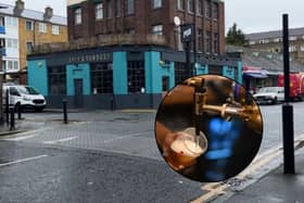 The Spit & Sawdust, one of the cheapest pints in London. Inset: Photo by DANIEL LEAL/AFP via Getty Images