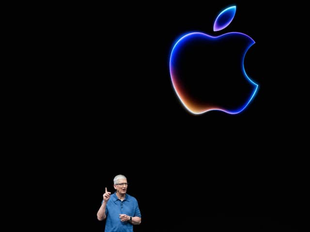 Apple CEO Tim Cook on stage during WWDC24. Photo: Nic Coury / AFP via Getty Images