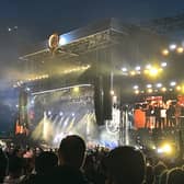 Foo Fighters perform at Old Trafford Cricket Ground in Manchester.