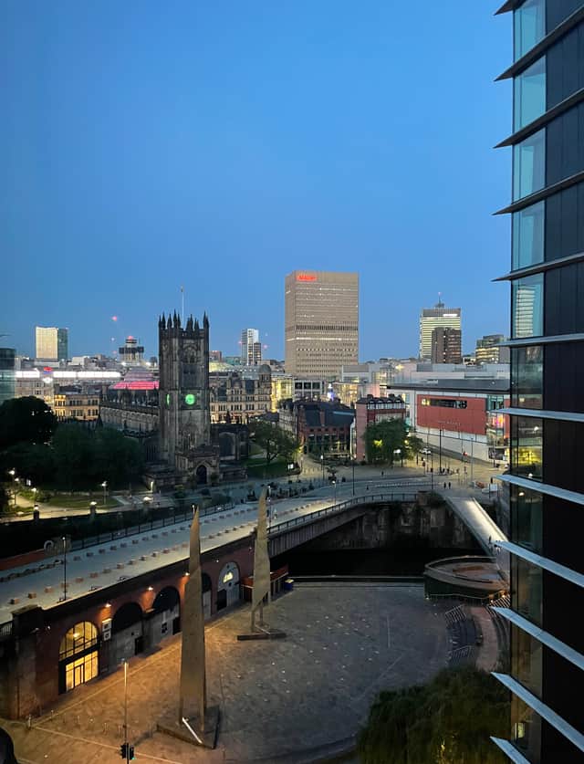 The view of Manchester city centre from an apartment at City Suites II Aparthotel. Photo by Rochelle Barrand.