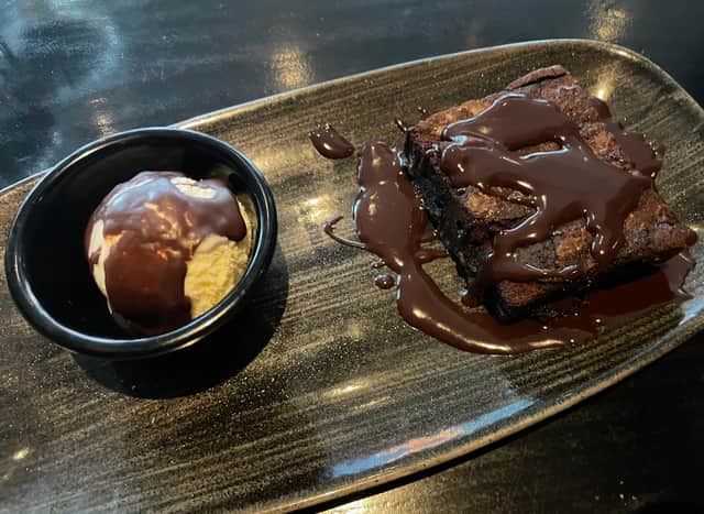 The chocolate brownie dessert at Embankment Kitchen, Manchester, part of City Suites Aparthotel. Photo by Rochelle Barrand.