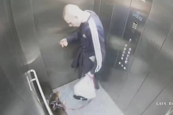 Bulldog Biscuit visibly cowers on the CCTV footage as owner Cameron Brunning subjects her to a series of assaults. 