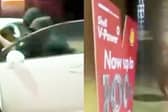Men attempt to rob car with machete as driver fills up.