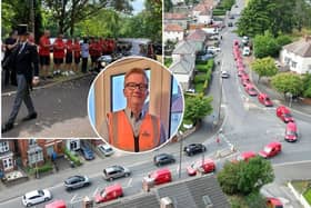 A beloved postman who worked for Royal Mail for 24 years before his death was given a fitting send off as a fleet of red vans joined his funeral. 