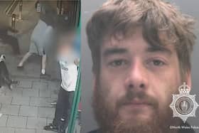 Benjamin Crofts uses a dog lead to punch his victim in the head.