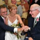 Henry Clayton at the wedding blessing with daughter Fiona Butler-Clayton and her husband.