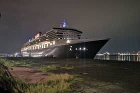 Cunard’s flagship ocean liner Queen Mary 2 docked in Liverpool.