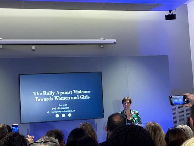 Jess Phillips MP speaking at The Rally Against Violence Towards Women and Girls at Labour conference.