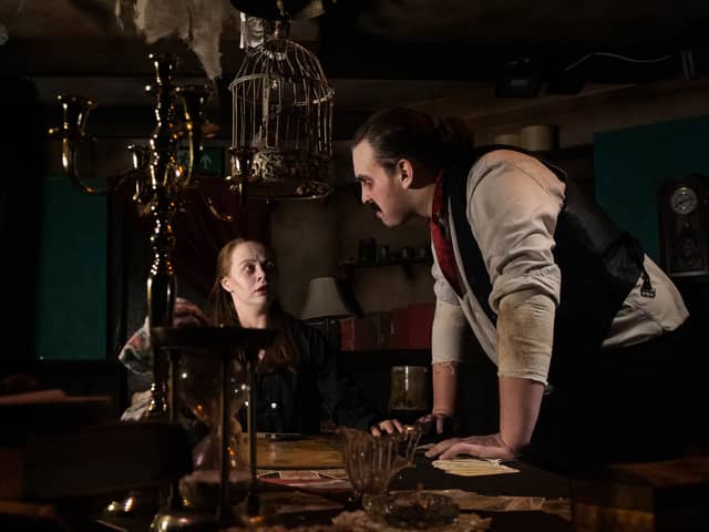 Molly Winston and Adam Goldwater, actors from Blackpool Tower Dungeons in the new Halloween show 'Bathtub Bride'.