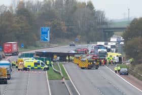 The M6 was closed a after lorry crashed through the central reservation near Preston