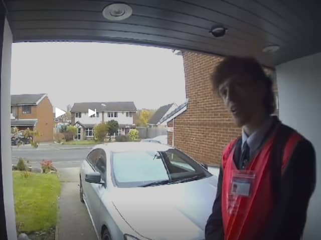 A doorbell camera captured the breast cancer charity worker saying "hope you get it" to a woman who chose not to donate