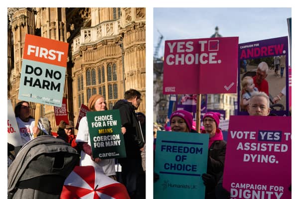 Campaigners both for and against turn out as MPs prepare to vote on the proposed assisted dying bill in Parliament.