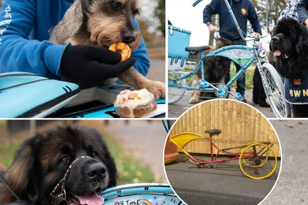 The Woof Truck - 'rusty old bike' (inset) and what it looks like now.