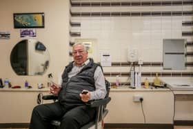 Melvin Eley at his barbershop in Stechford, Birmingham.