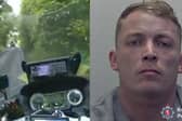 Dangerous driver reverses into police motorbike.
