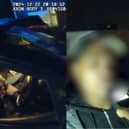 Drink driver caught drinking pint of beer at wheel of his car.