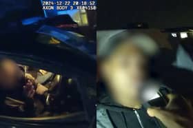 Drink driver caught drinking pint of beer at wheel of his car.