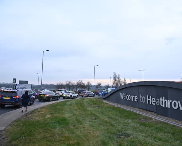 The scene near Heathrow airport terminal 5 which has been shut due to an electrical fire