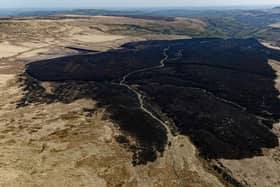 Aerial views show the aftermath after three blazes broke out at March Haigh Reservoir in Marsden. 
