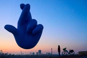 The National Lottery launched a crossed fingers balloon above London’s Primrose Hill.