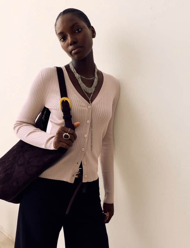 Marks and Spencer Shimmer Ribbed V-Neck Cardigan