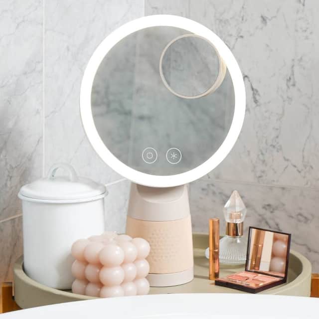 Upgrade your dressing table with this illuminated make-up mirror, complete with adjustable lighting, a magnifying mirror and a built-in Bluetooth speaker.