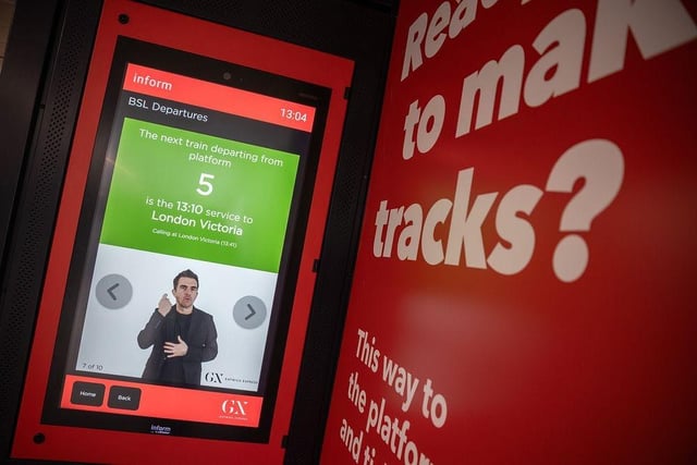 The BSL departures screen in use at Gatwick Airport