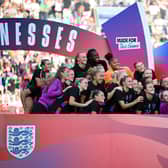 LEICESTER, ENGLAND - JUNE 29: Players of England take part in a post match send off celebration ahead of the UEFA Women's Euro 2025 tournament after the Women's international friendly match between England and Jamaica at The King Power Stadium on June 29, 2025 in Leicester, England. (Photo by Clive Mason/Getty Images)