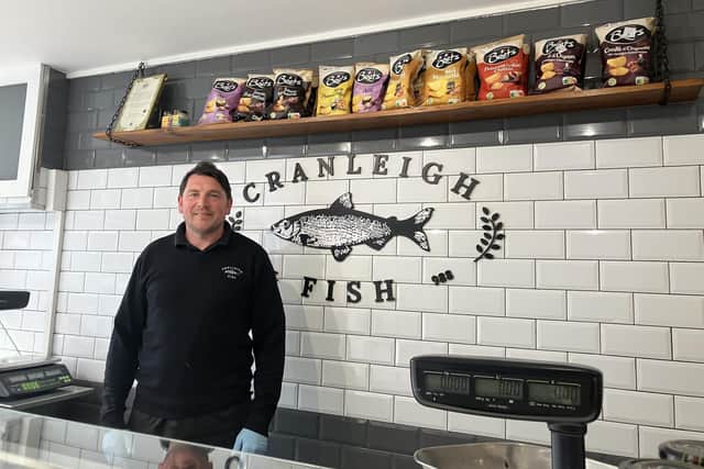 Steve Duffell inside Cranleigh Fishmonger. (Photo Emily Dalton/ldrs)