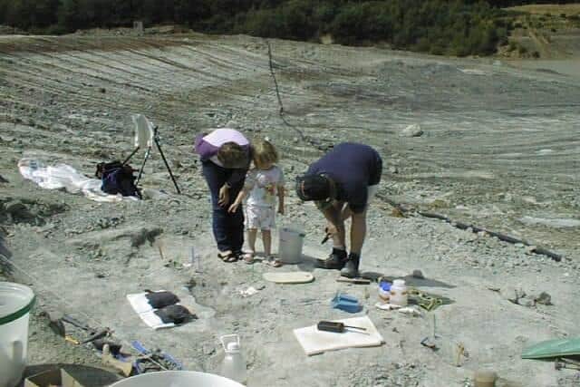 Ellie Proudlove, daughter of Will, being shown the dinosaur during its excavation. Picture courtesy of Tim Burgess (Wienerberger Ltd)/Ellie Proudlove/Natural History Museum