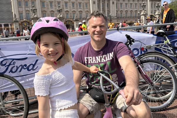 Juliette and her father Sam Neatrour of Guildford Bike Users Group (image Sam Neatrour)