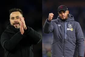 Brighton boss Roberto De Zerbi and Burnley manager Vincent Kompany. Picture: Getty