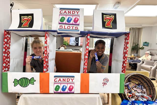Colleagues taking part in HC-One Adelaide House Care Home’s human candy machine