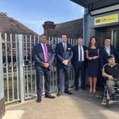 Lawrence Houghton, Rail Framework Director at Octavius Infrastructure; Mark Goodall, Network Rail’s Wessex Route Director; Alex Foulds, Projects and Change Director at South Western Railway; Monica Harding, MP for Esher and Walton; Councillor Steve B