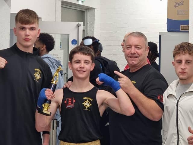 Harley with his brother Mason, Head Coach Harry Radenhurst and Club Chairman Clint Chapman.