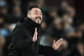Brighton's Italian head coach Roberto De Zerbi reacts during the 0-0 draw at West Ham last night
