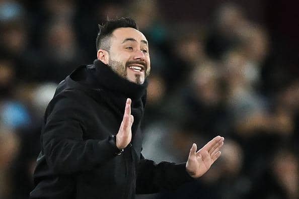 Brighton's Italian head coach Roberto De Zerbi reacts during the 0-0 draw at West Ham last night