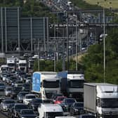 A Friday rush-hour traffic jam is pictured on the M25 London orbital motorway, anti-clockwise lanes near Heathrow Airport, west of London on July 21, 2023 (Photo by JUSTIN TALLIS / AFP) (Photo by JUSTIN TALLIS/AFP via Getty Images)