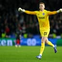 Jason Steele celebrates after Joao Pedro of Brighton & Hove Albion (not pictured) scored the team's first goal during the UEFA Europa League 2023/24 match between Brighton & Hove Albion and AFC Ajax at American Express Community Stadium on October 26, 2023 in Brighton, England. (Photo by Charlie Crowhurst/Getty Images)