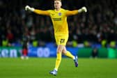 Jason Steele celebrates after Joao Pedro of Brighton & Hove Albion (not pictured) scored the team's first goal during the UEFA Europa League 2023/24 match between Brighton & Hove Albion and AFC Ajax at American Express Community Stadium on October 26, 2023 in Brighton, England. (Photo by Charlie Crowhurst/Getty Images)