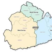 The proposed three unitary authorities for Surrey (image RBC)