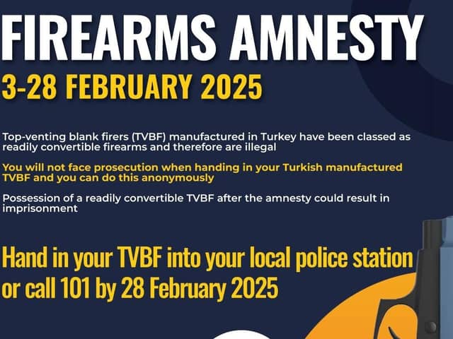 Surrey Police and Sussex Police are joining other forces across the country and holding a four-week firearms amnesty for Turkish-manufactured top-venting blank firers (TVBFs), which from the start of March will be illegal to possess. Picture: Sussex and Surrey Police