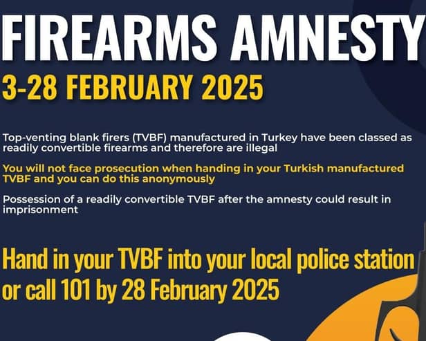 Surrey Police and Sussex Police are joining other forces across the country and holding a four-week firearms amnesty for Turkish-manufactured top-venting blank firers (TVBFs), which from the start of March will be illegal to possess. Picture: Sussex and Surrey Police