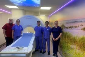 Left to right: Freddie O’Meara, Radiology Department Assistant; Aisling Harte, Interim Lead MRI Radiographer; Jesse Jan De Jesus, Senior Radiographer; Noojie De Jesus, Healthcare Assistant; Shelia Enright, Director of Clinical Services.

. Picture: submitted