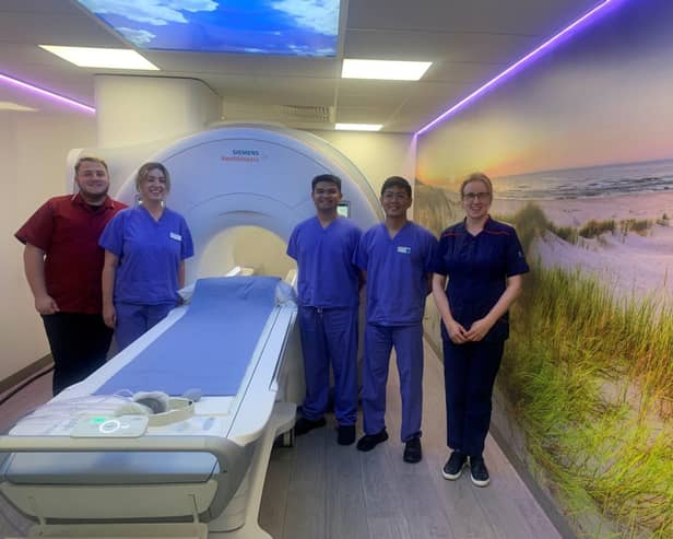 Left to right: Freddie O’Meara, Radiology Department Assistant; Aisling Harte, Interim Lead MRI Radiographer; Jesse Jan De Jesus, Senior Radiographer; Noojie De Jesus, Healthcare Assistant; Shelia Enright, Director of Clinical Services.

. Picture: submitted